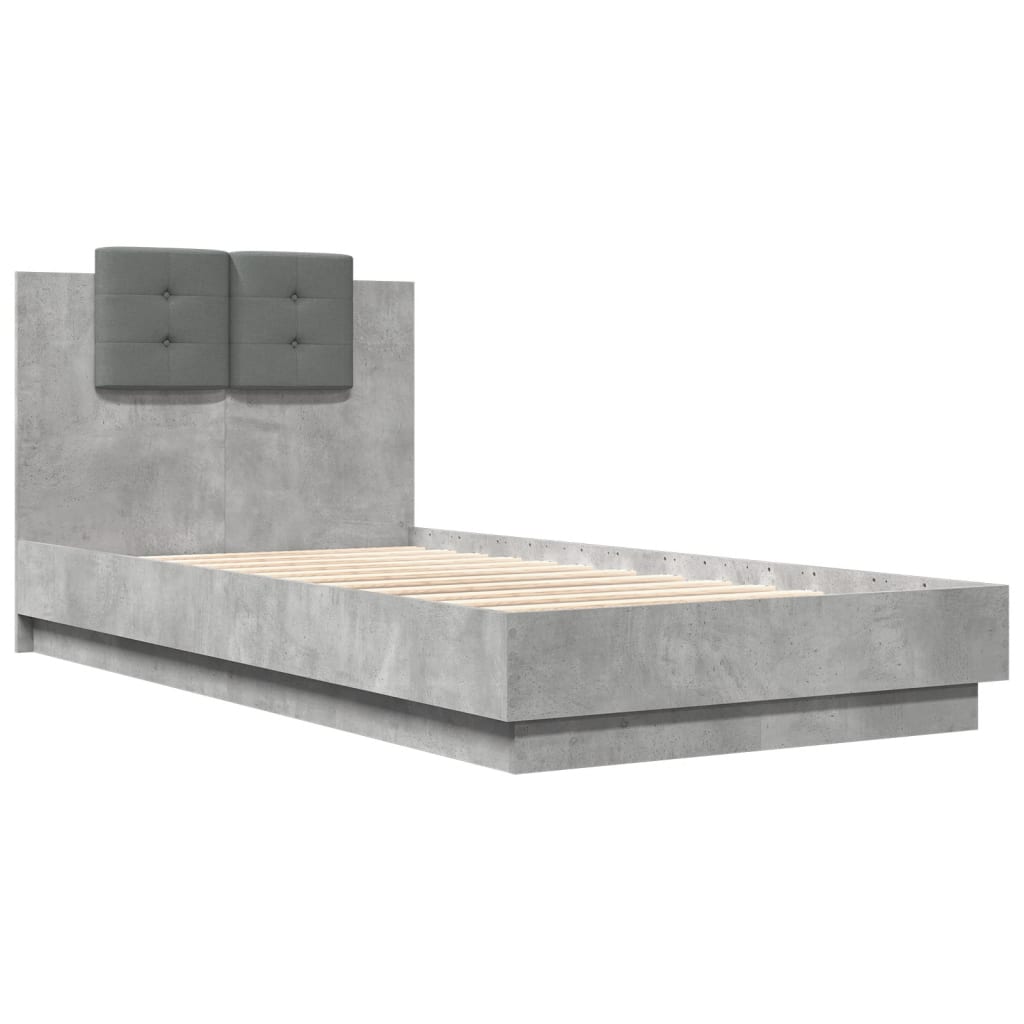 Bed Frame with LED without Mattress Concrete Grey 75x190 cm Small Single