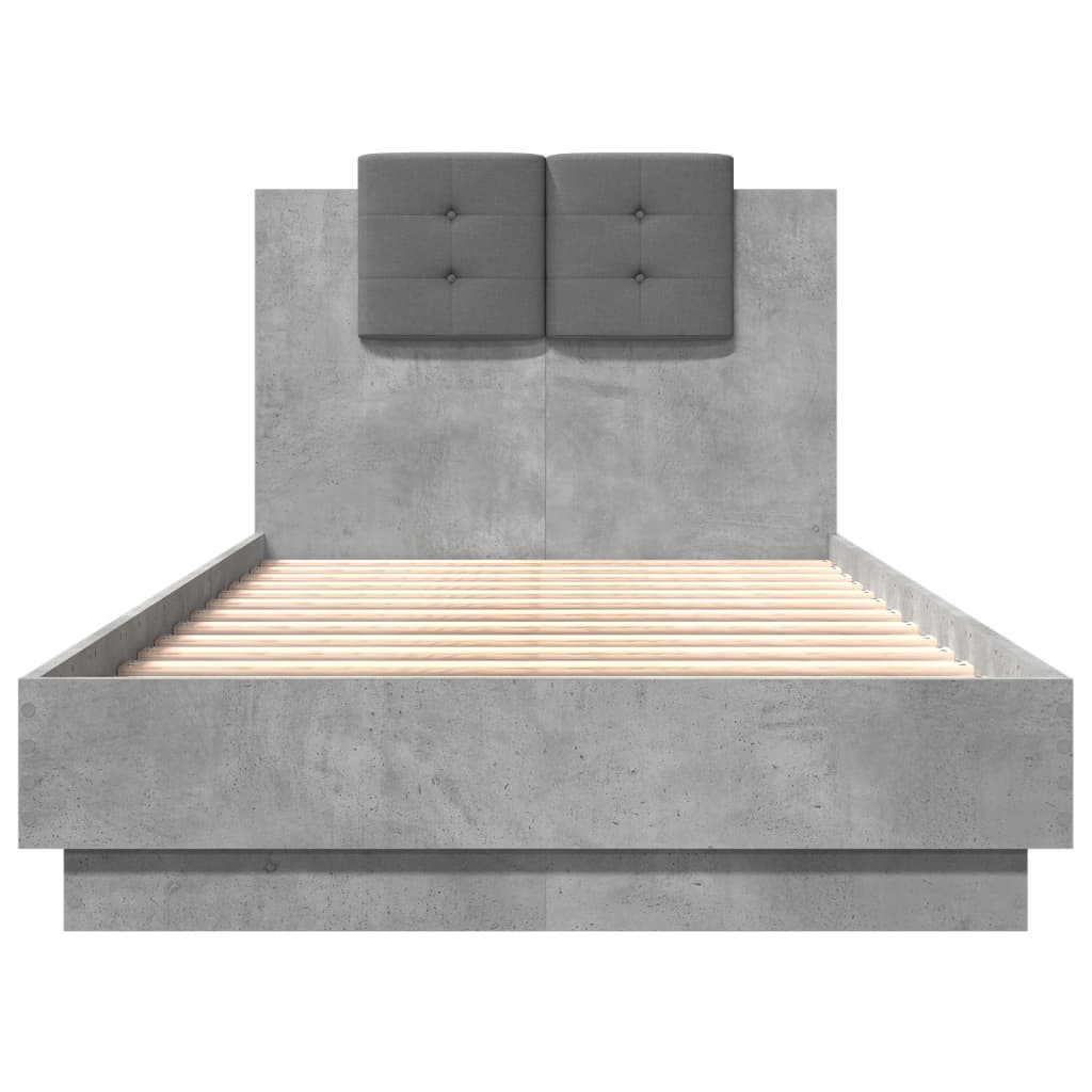 Bed Frame with LED without Mattress Concrete Grey 75x190 cm Small Single