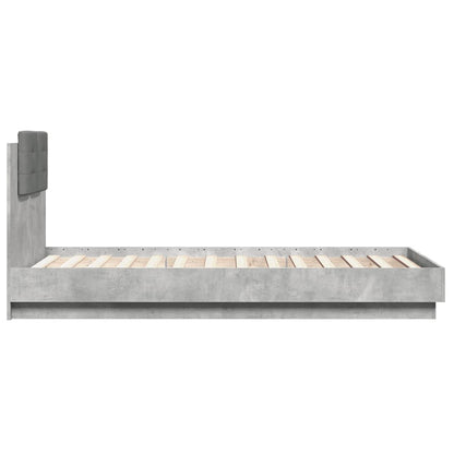 Bed Frame with LED without Mattress Concrete Grey 75x190 cm Small Single