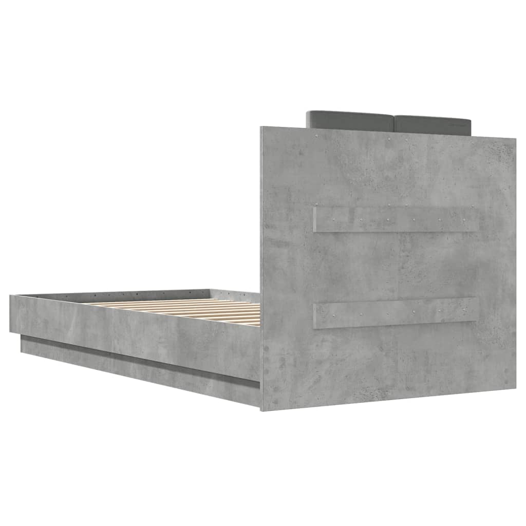 Bed Frame with LED without Mattress Concrete Grey 75x190 cm Small Single