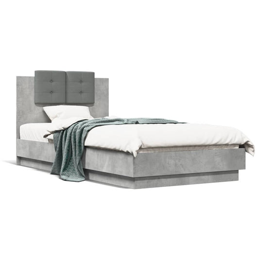 Bed Frame with LED without Mattress Concrete Grey 75x190 cm Small Single