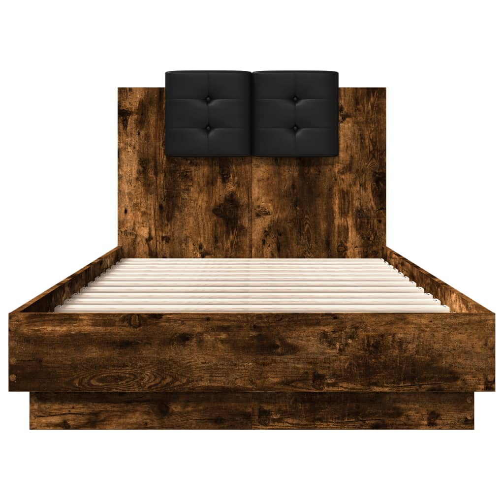 Bed Frame with LED without Mattress Smoked Oak 75x190 cm Small Single