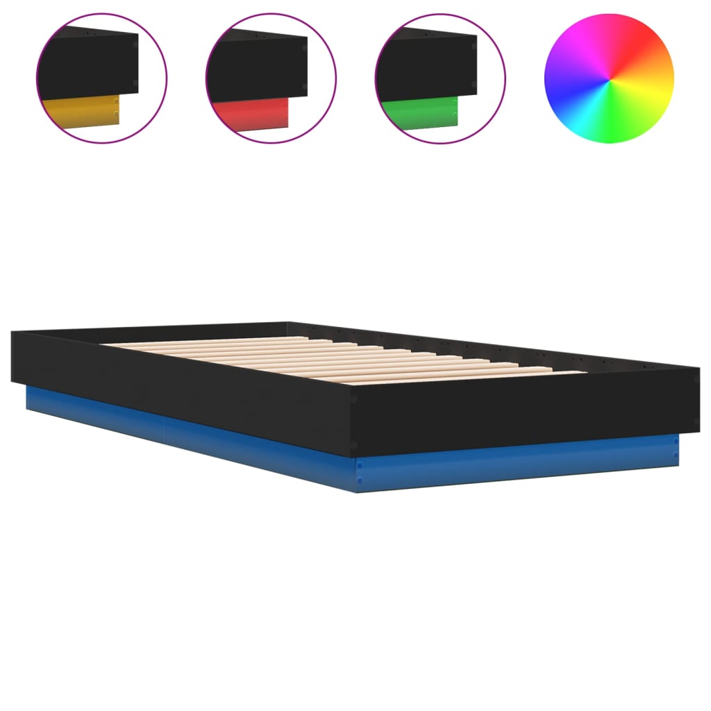 Bed Frame without Mattress with LED Lights Black 100x200 cm