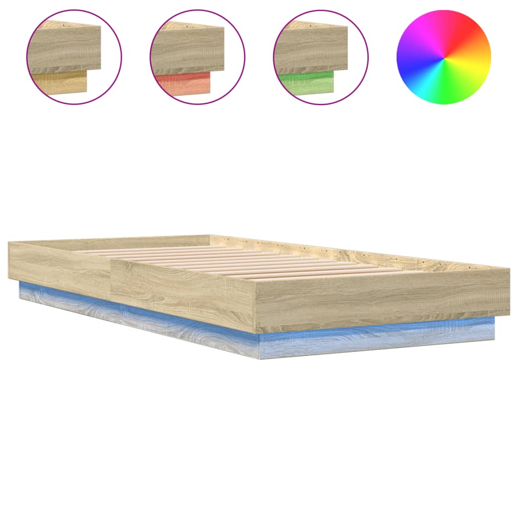 Bed Frame with LED Lights Sonoma Oak 100x200 cm