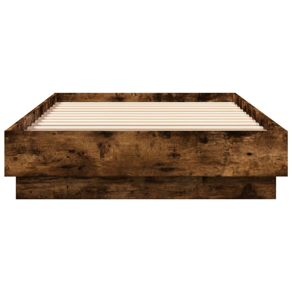 Bed Frame with LED Lights Smoked Oak 100x200 cm