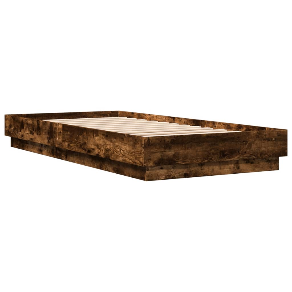 Bed Frame with LED Lights Smoked Oak 100x200 cm