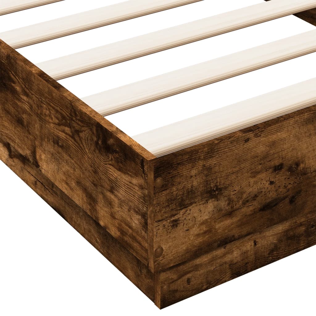 Bed Frame with LED Lights Smoked Oak 100x200 cm