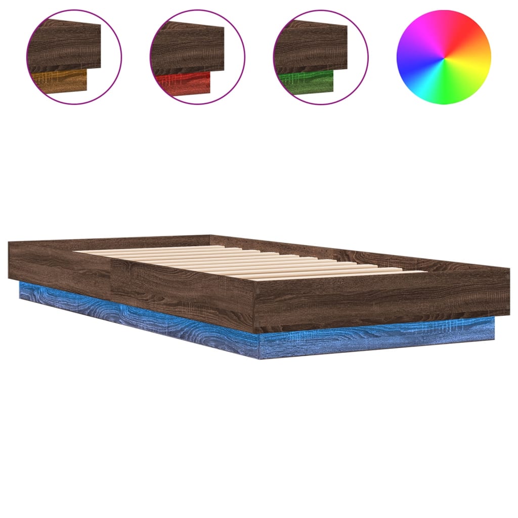 Bed Frame with LED Lights Brown Oak 100x200 cm