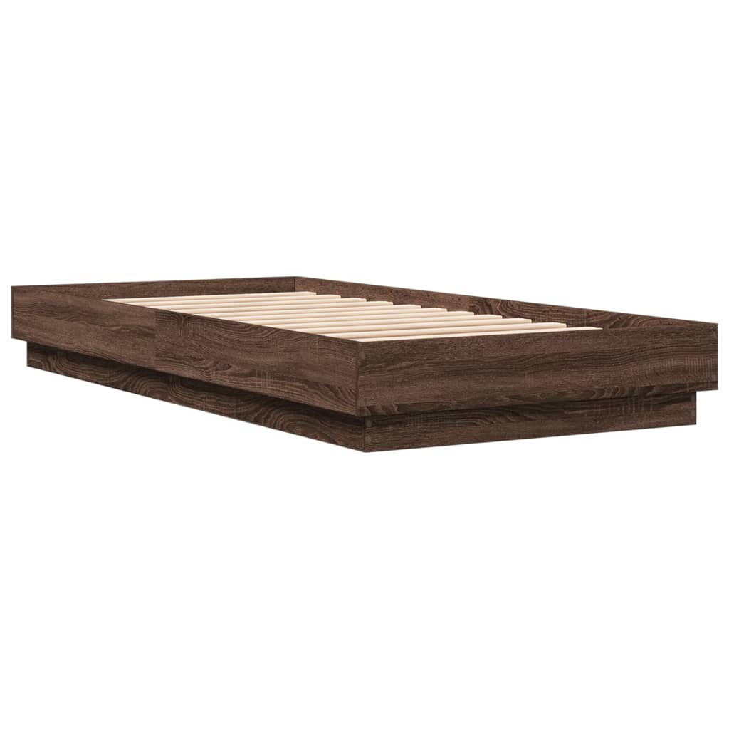 Bed Frame with LED Lights Brown Oak 100x200 cm