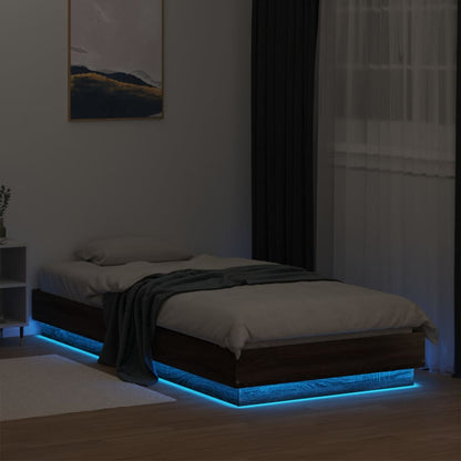 Bed Frame with LED Lights Brown Oak 100x200 cm