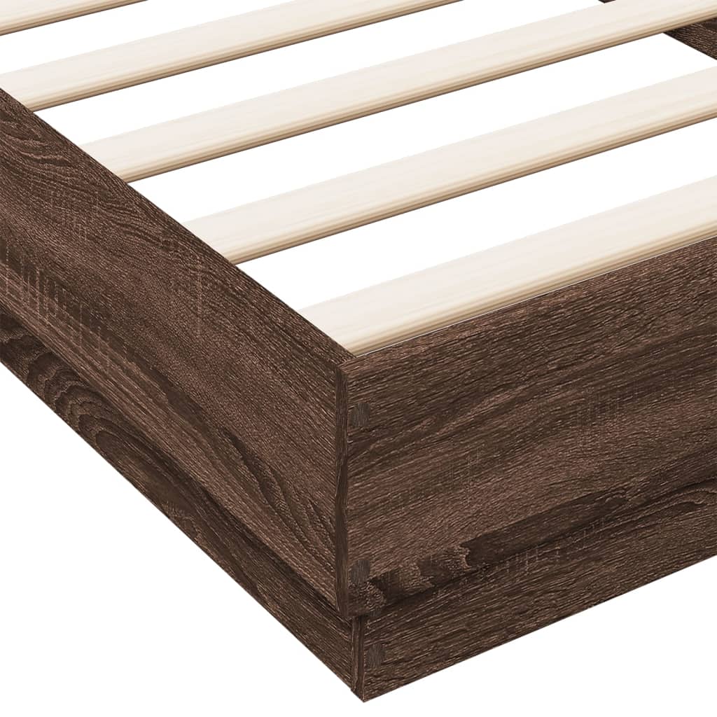 Bed Frame with LED Lights Brown Oak 100x200 cm