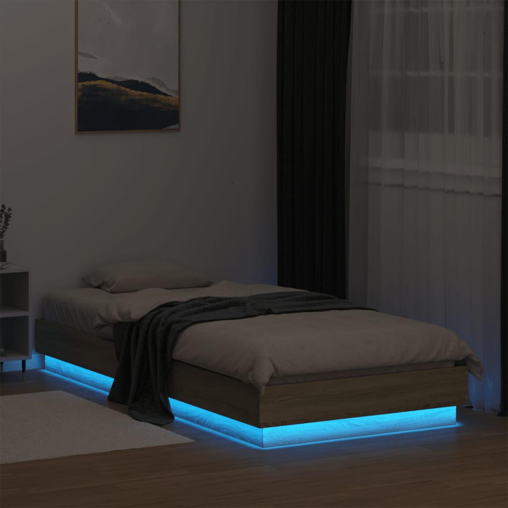 Bed Frame with LED Lights Sonoma Oak 90x200 cm