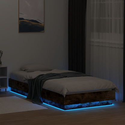 Bed Frame with LED Lights Smoked Oak 90x200 cm