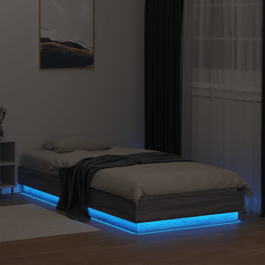 Bed Frame with LED Lights Grey Sonoma 90x200 cm