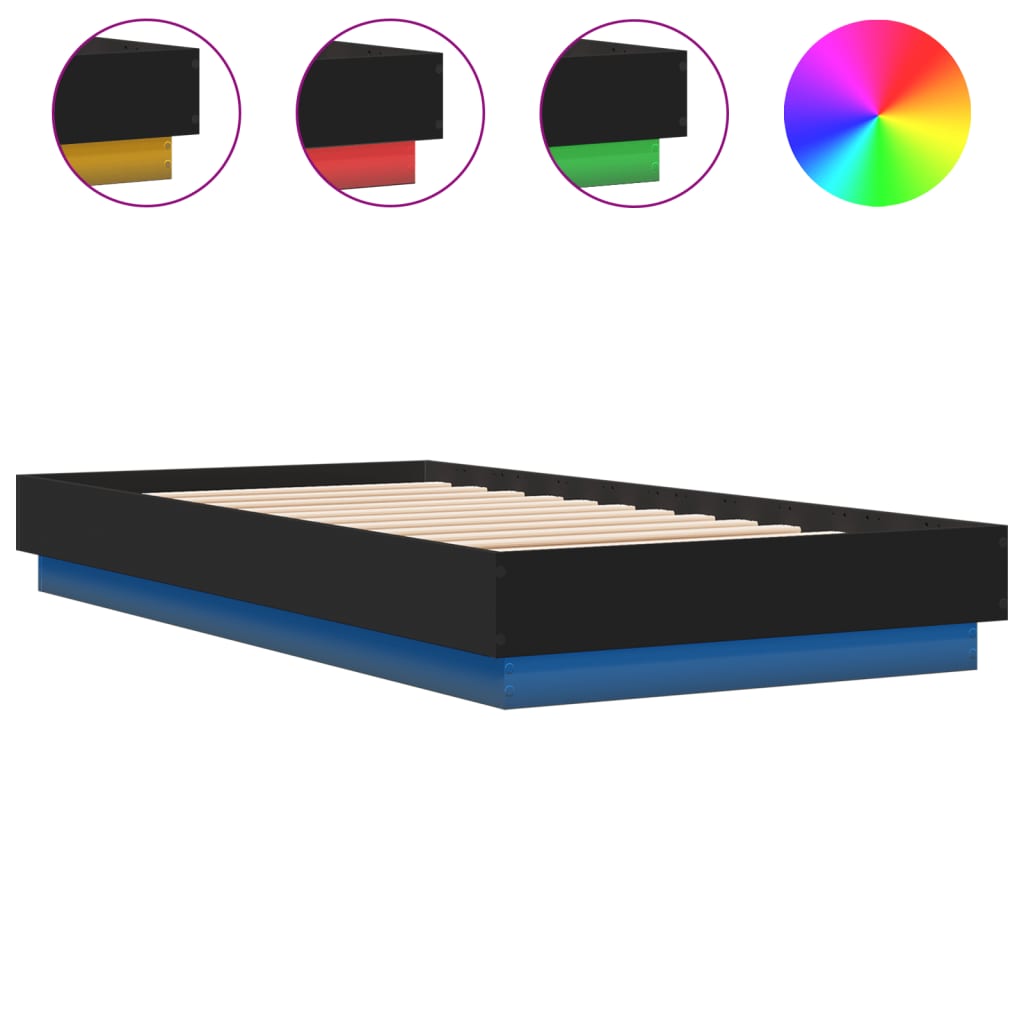 Bed Frame with LED Lights Black 90x190 cm Single