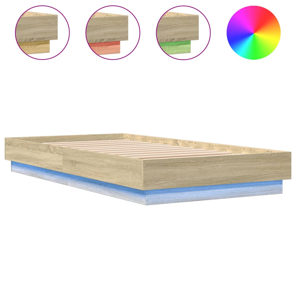 Bed Frame with LED Lights Sonoma Oak 90x190 cm Single