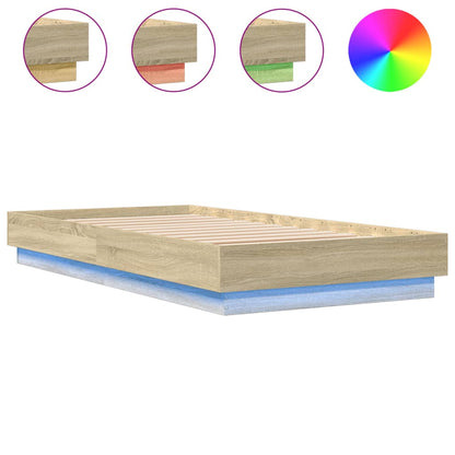 Bed Frame with LED Lights Sonoma Oak 90x190 cm Single