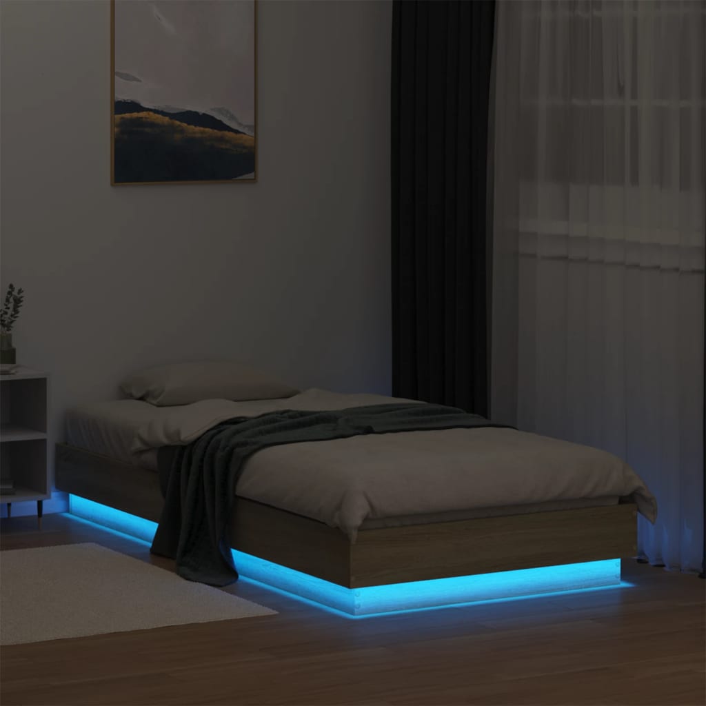 Bed Frame with LED Lights Sonoma Oak 90x190 cm Single