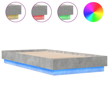 Bed Frame without Mattress with LED Lights Concrete Grey 90x190 cm Single