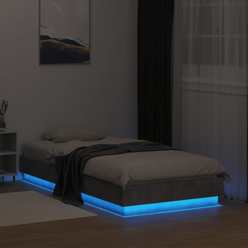 Bed Frame without Mattress with LED Lights Concrete Grey 90x190 cm Single