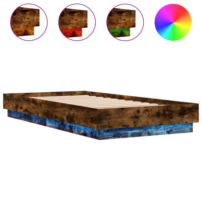 Bed Frame with LED Lights Smoked Oak 90x190 cm Single