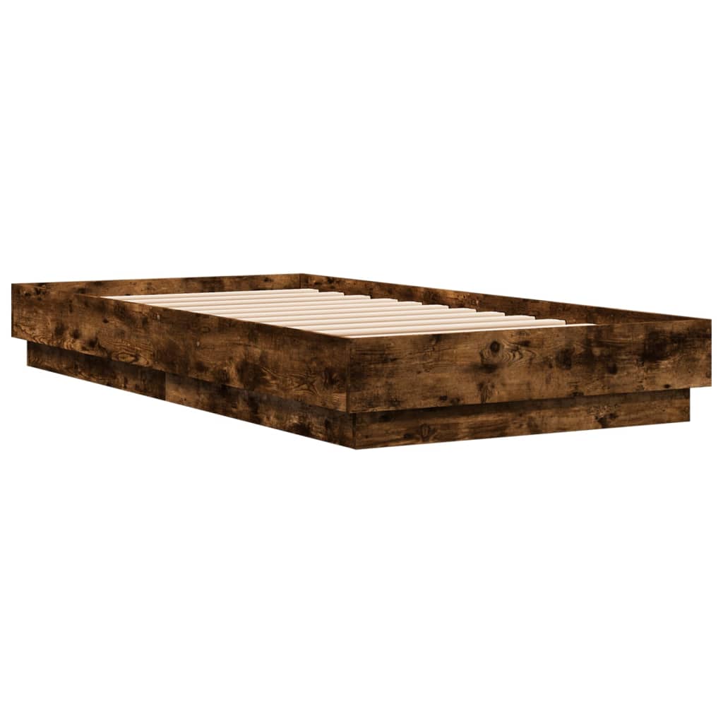 Bed Frame with LED Lights Smoked Oak 90x190 cm Single