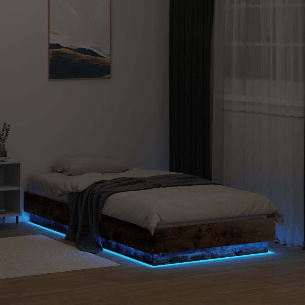 Bed Frame with LED Lights Smoked Oak 90x190 cm Single