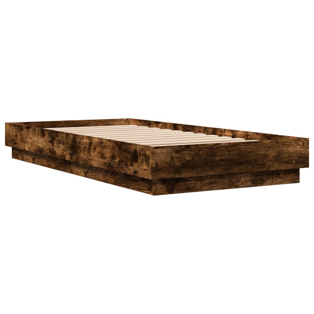 Bed Frame with LED Lights Smoked Oak 90x190 cm Single