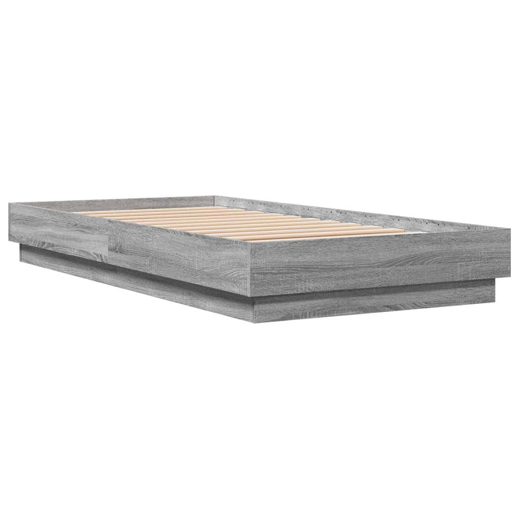 Bed Frame with LED Lights Grey Sonoma 90x190 cm Single