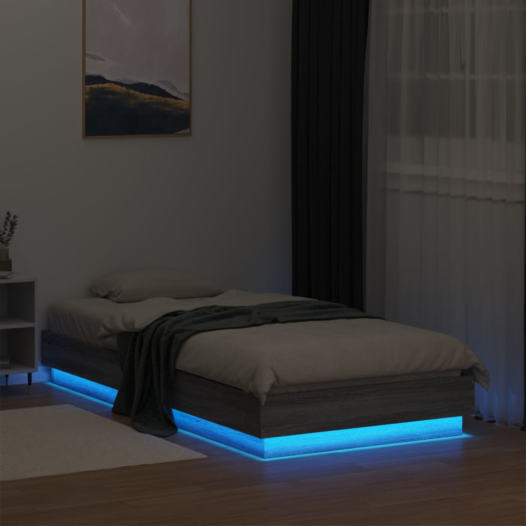 Bed Frame with LED Lights Grey Sonoma 90x190 cm Single