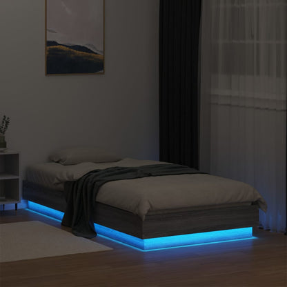 Bed Frame with LED Lights Grey Sonoma 90x190 cm Single