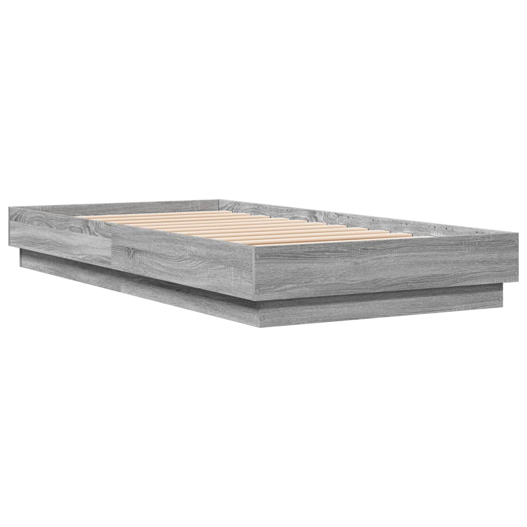 Bed Frame with LED Lights Grey Sonoma 90x190 cm Single