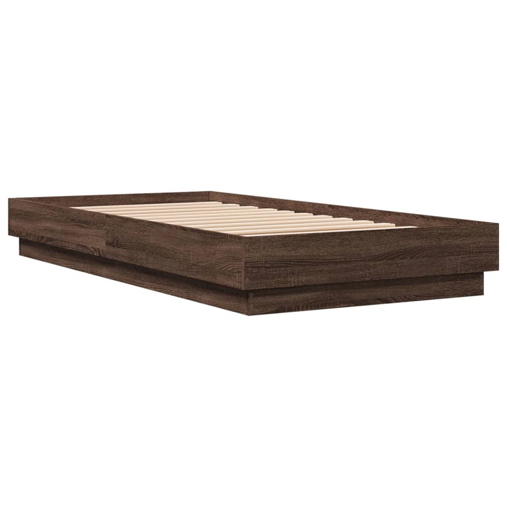 Bed Frame with LED Lights Brown Oak 90x190 cm Single