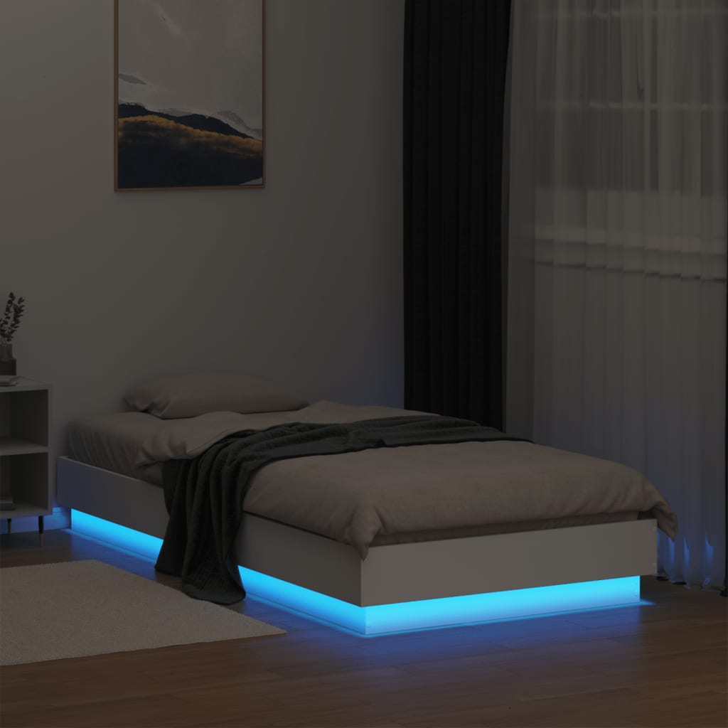 Bed Frame with LED Lights White 75x190 cm Small Single