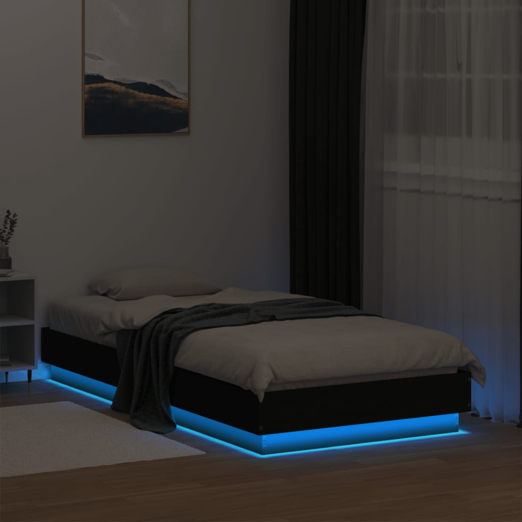 Bed Frame with LED Lights Black 75x190 cm Small Single