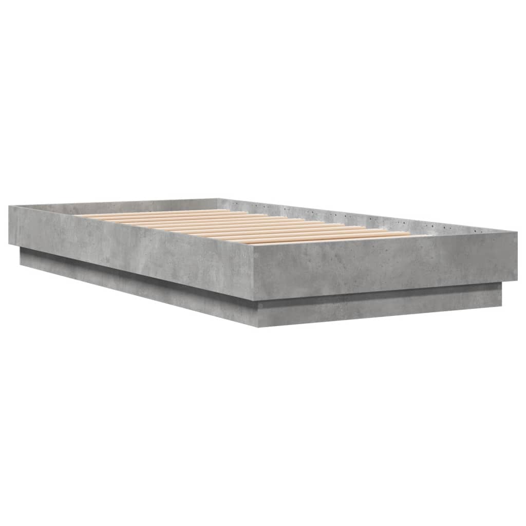 Bed Frame without Mattress with LED Lights Concrete Grey 75x190 cm Small Single