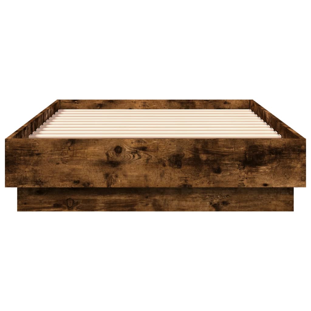 Bed Frame with LED Lights Smoked Oak 75x190 cm Small Single