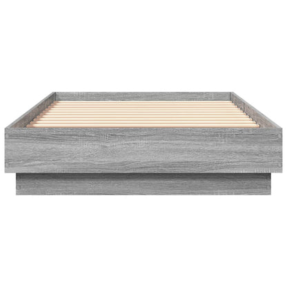 Bed Frame with LED Lights Grey Sonoma 75x190 cm Small Single