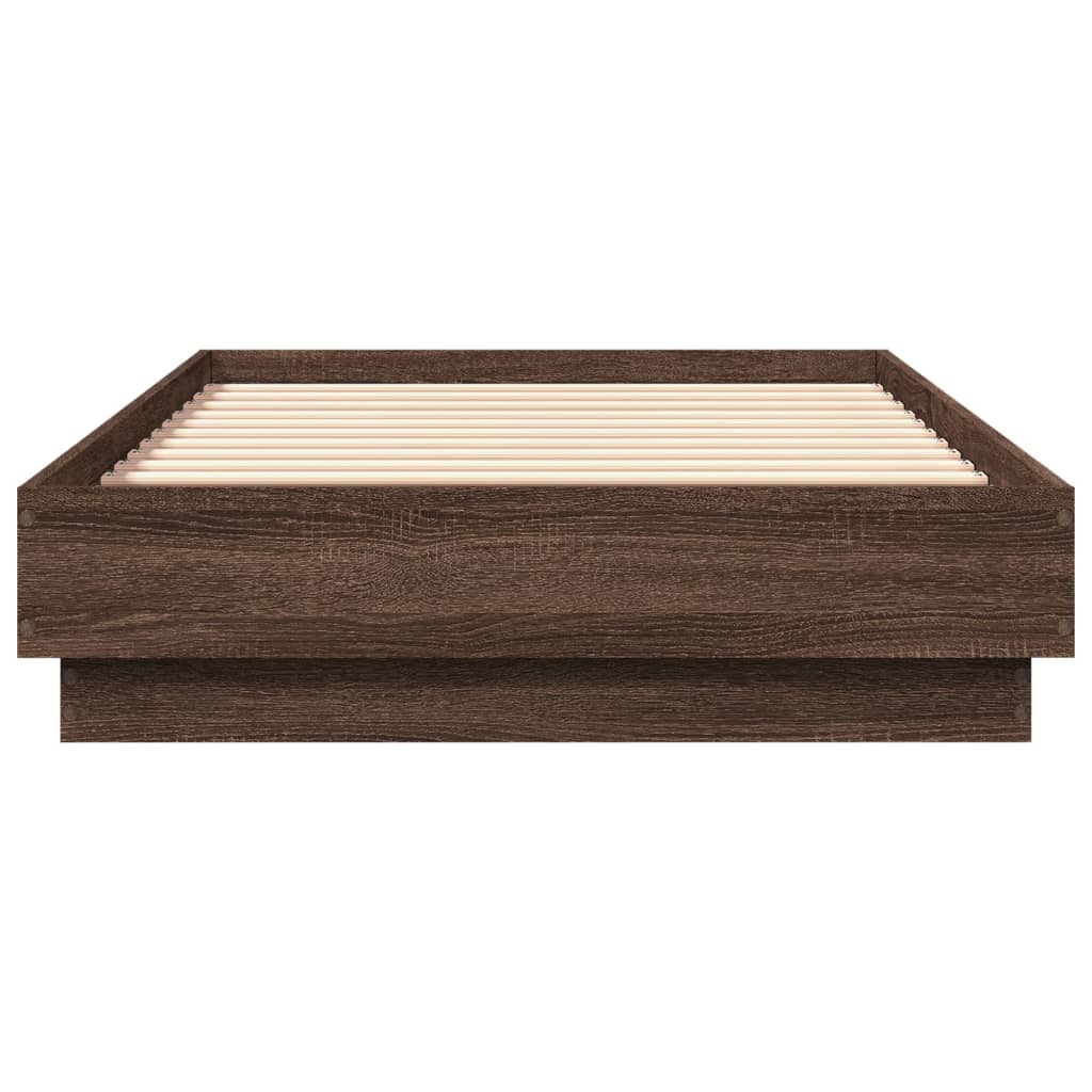 Bed Frame with LED Lights Brown Oak 75x190 cm Small Single