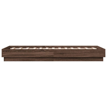 Bed Frame with LED Lights Brown Oak 75x190 cm Small Single