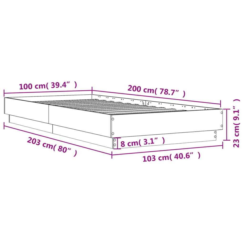 Bed Frame Concrete Grey 100x200 cm Engineered Wood