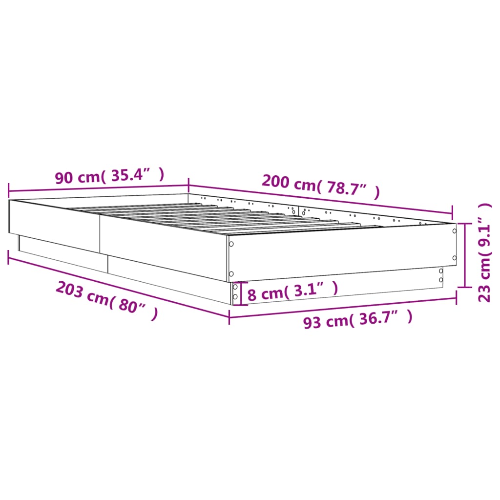 Bed Frame Black 90x200 cm Engineered Wood