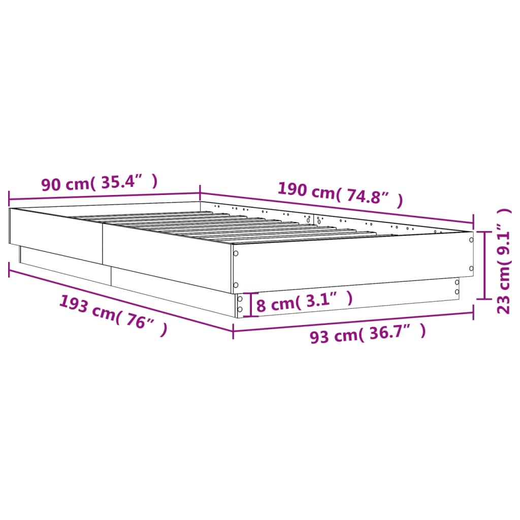 Bed Frame Black 90x190 cm Engineered Wood