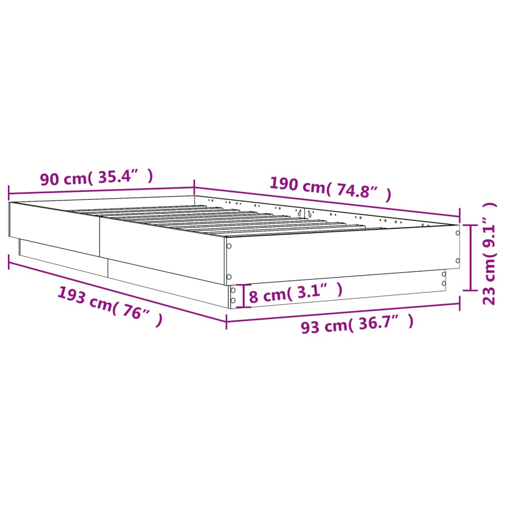 Bed Frame without Mattress Concrete Grey 90x190 cm Single