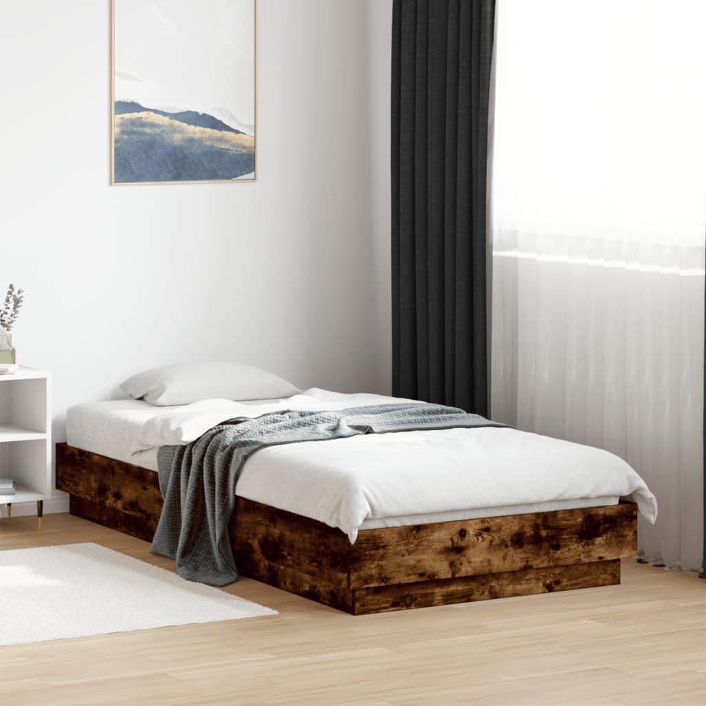 Bed Frame without Mattress Smoked Oak 90x190 cm Single Engineered Wood