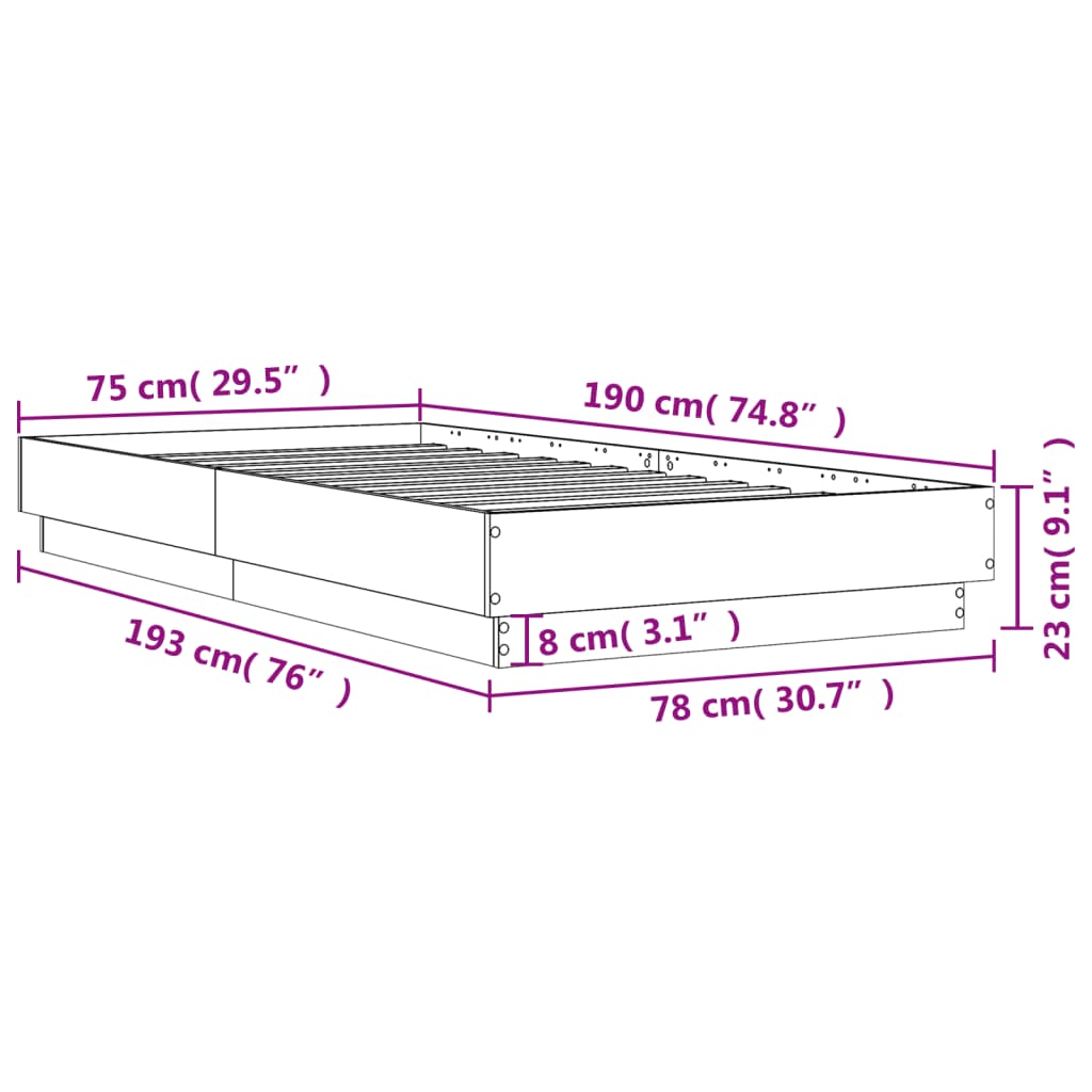 Bed Frame without Mattress White 75x190 cm Small Single Engineered Wood