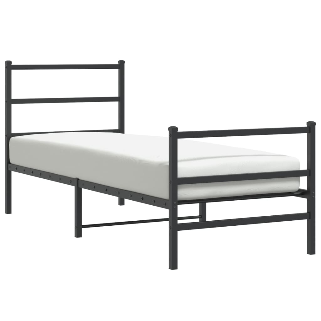 Metal Bed Frame without Mattress with Footboard Black 75x190 cm Small Single