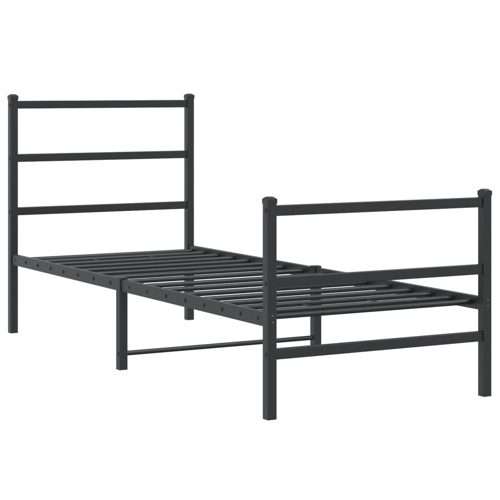 Metal Bed Frame without Mattress with Footboard Black 75x190 cm Small Single