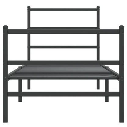 Metal Bed Frame without Mattress with Footboard Black 75x190 cm Small Single