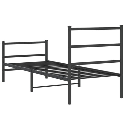 Metal Bed Frame without Mattress with Footboard Black 75x190 cm Small Single